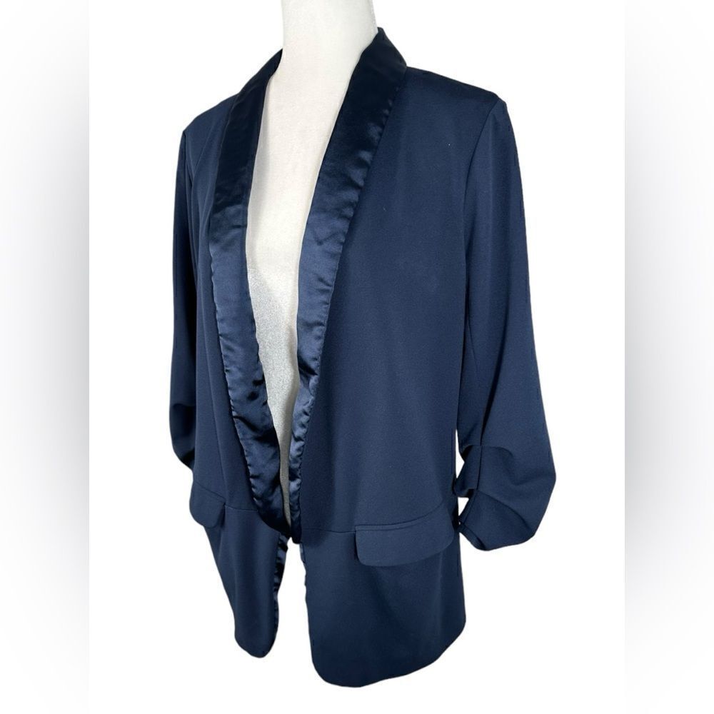 Anthropologie x Hutch Navy Blue Texture Block Open Front Blazer - Picture 3 of 12